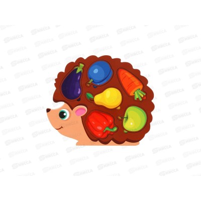 Вкладыши &quotЕжик собирает урожай&quot овощи и фрукты, 6 деталей 962086