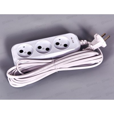 Удлинитель Proconnect 3гнезда 5м 2*0.75 без заземления, белый, 13-4207 *40