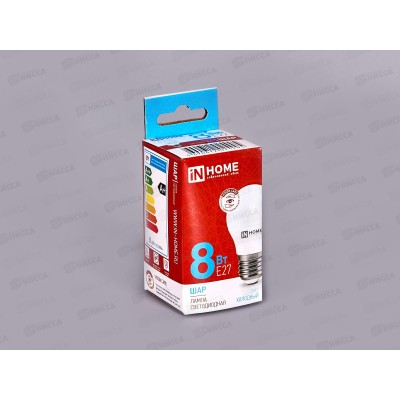 Лампа светодиодная IN HOME LED-ШАР-VC 8Вт E27 6500К 600Лм *50 Лампа светодиодная IN HOME LED-ШАР-VC 8Вт E27 6500К 600Лм *50