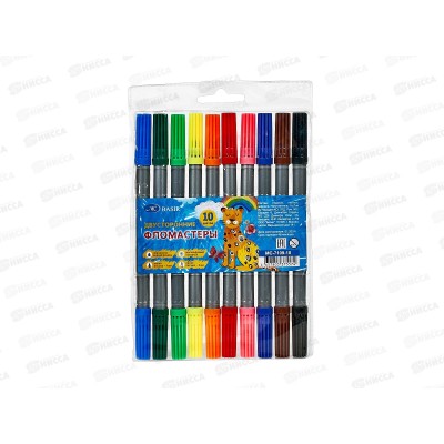 Фломастеры  10 цветов BASIR Тигр, двусторонние 1/3мм MC-7109-10  *12