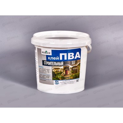 Клей ПВА ECOLUX строительный 1кг *12 Клей ПВА ECOLUX строительный 1кг *12