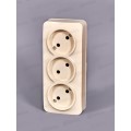 Розетка IONICH 3-местная открытой установки, без заземления, 16А, 220В слоновая кость,керамика,1450 *10