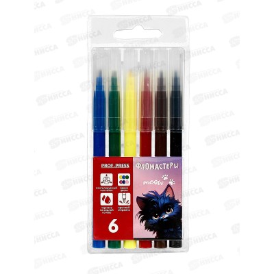 Фломастеры  6цв. ПП Черный котик, с вентил. колпачком, ФЛ-4885 *24/240