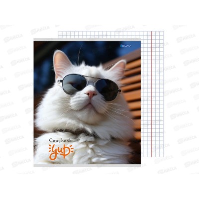 Тетрадь 48л клетка Legend Котики и очки, 4 диз., 48-3904 *100