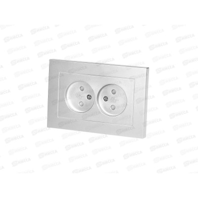 Розетка Афина 2-местная скрытой установки, без заземления,з/ш 16А, 220В серебро, A0048-S*10