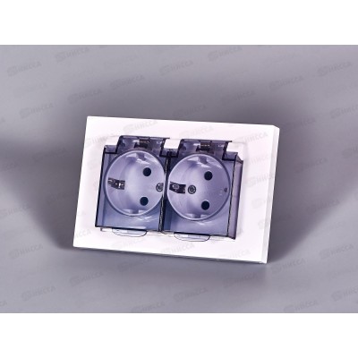 Розетка Афина 2-местная с крышкой скрытой установки, с заземлением 16А, 220В, белая, A0031*10