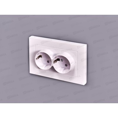 Розетка Афина 2-местная скрытой установки, с заземлением,з/ш 16А, 220В белая, A0050*10