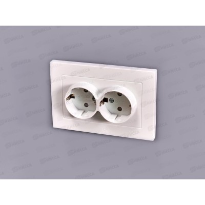 Розетка Афина 2-местная скрытой установки, с заземлением,з/ш 16А, 220В жемчуг, A0050-OBr*10