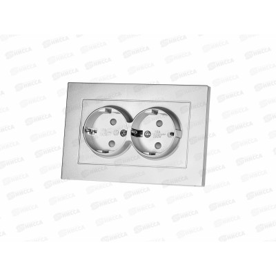 Розетка Афина 2-местная скрытой установки, с заземлением,з/ш 16А, 220В серебро, A0050-S*10