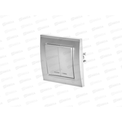 Выключатель Бриллиант 2-клавиши скрытой установки, 10А, 220В, подсветка,серебро, 7949667*10