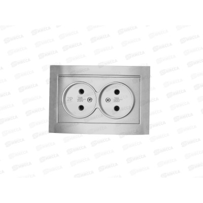 Розетка Бриллиант 2-местная без заземления, скрытой установки, 16А, 220В,серебро, керамика, 7949766*10