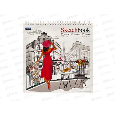 Скетчбук 40л Hatber SketchBook, Увидеть Париж, без линовки, 40Б4Агр