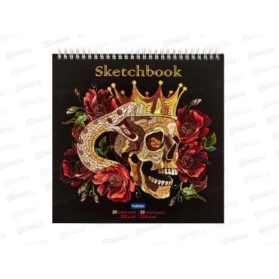 Скетчбук 40л Hatber SketchBook, Skull Roses, без линовки, 40Б4Агр