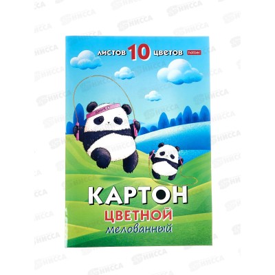 Цветной карт. 10л 10цв А4 Hatber Плюшевые панды 32082 *20