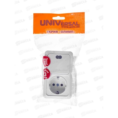 Блок вертикальный ОЛИМП выкл. 1-кл, о/у, подсветка+ розетка 1-мес.., с/з, О0039*10 Блок вертикальный ОЛИМП выкл. 1-кл, о/у, подсветка+ розетка 1-мес.., с/з, О0039*10