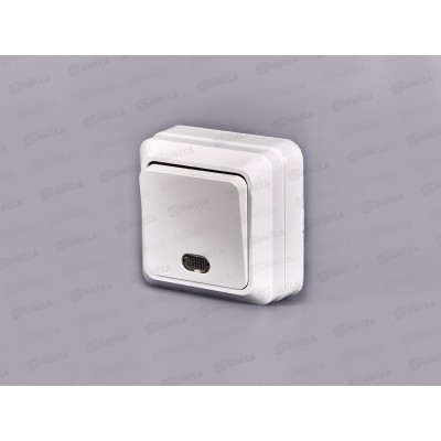 Выключатель ОЛИМП 1-клавиша открытой установки, 10А, 220В подсветка, белый, О0121 *10