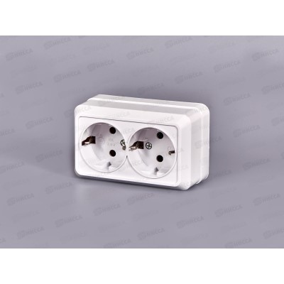 Розетка ОЛИМП 2-местная открытой установки, с заземлением, 16А, 220В белая, керамика,O0128*10