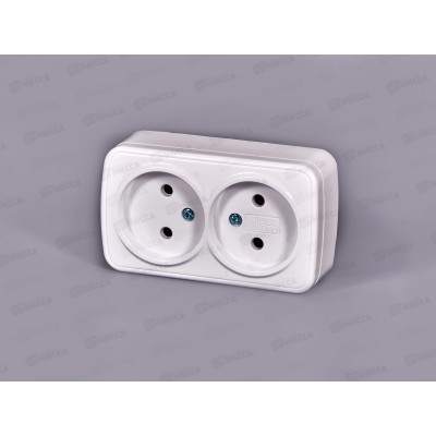 Розетка СОЮЗ 2-местная  Электра, открытой установки, без заземления 16А, 220В, белая,0024*10