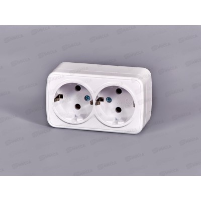 Розетка СОЮЗ 2-местная  Электра, открытой установки, с/з 16А, 220В, белая,0020*10