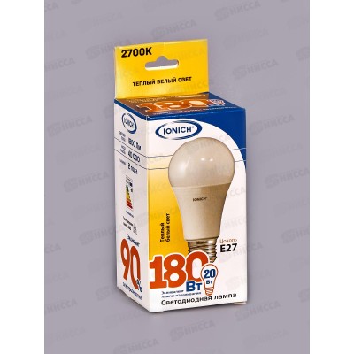 Лампа светодиодная IONICH E27 LED-SMD2835-А60-18ВТ-1800Лм-230В 2700К,1807*50 Лампа светодиодная IONICH E27 LED-SMD2835-А60-18ВТ-1800Лм-230В 2700К,1807*50