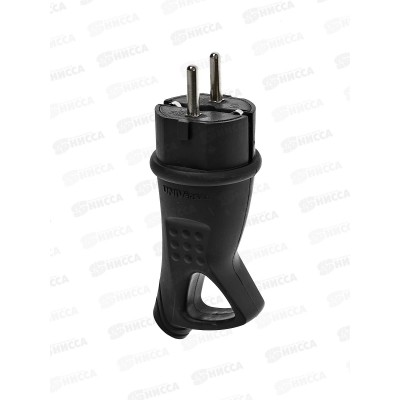 Вилка UNIVersal с заземлением с ушком, каучук, 16А, 250B, IP44, черный,0003