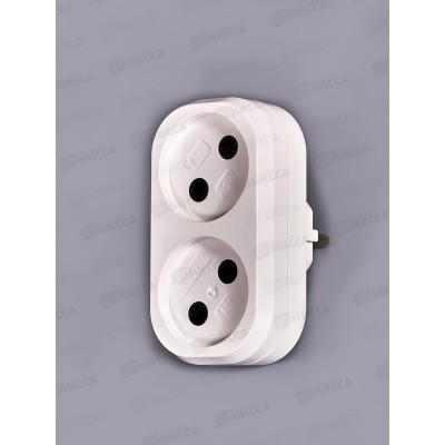 Разветвитель UNIVersal 2 гнезда, без заземления , плоский, белый 10А 250В,А202