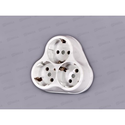 Разветвитель UNIVersal 3 гнезда, с заземлением , круглый, белый 16А 250В, АК303