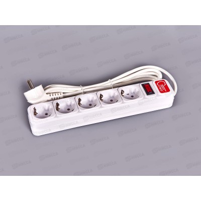 Сетевой фильтр СОЮЗ ПВС 3*0,75 5 гнезд, 3 м выключатель с идикатором , с/з, белый