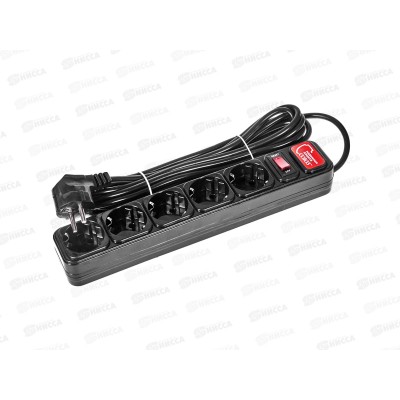 Сетевой фильтр СОЮЗ ПВС 3*0,75 5 гнезд, 5 м выключатель с идикатором, с/з, з/ш,черн