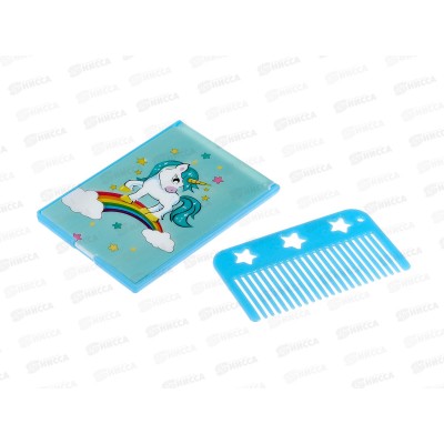 Расческа &quotМИМИШКИ&quot с зеркалом единорог мятный 11см 663--049