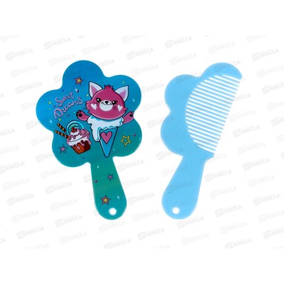 Расческа "МИМИШКИ" с зеркалом котик лазурный 11см 663--044