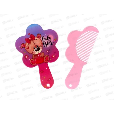 Расческа &quotМИМИШКИ&quot с зеркалом мишка роз-фиол 11см 663--046