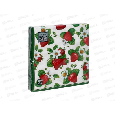 Салфетки 3 слойные 20 листов 33*33 Art Bouquet Земляника, 42332*12 Салфетки 3 слойные 20 листов 33*33 Art Bouquet Земляника, 42332*12