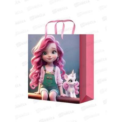 Пакет подарочный MI 18х23х8см Розоволос.девочка с единор, ПКП-0337 *12