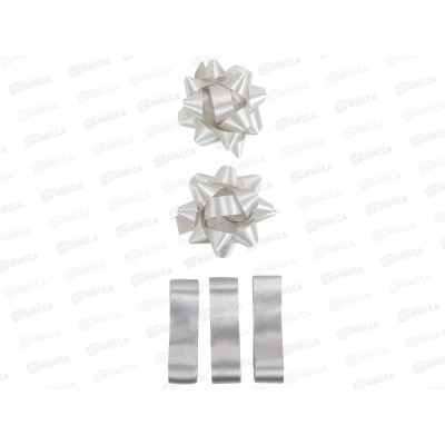 Набор д/оформления подарков Серебр 2бант+3ленты 15мм*1,5м ЛБ-0377