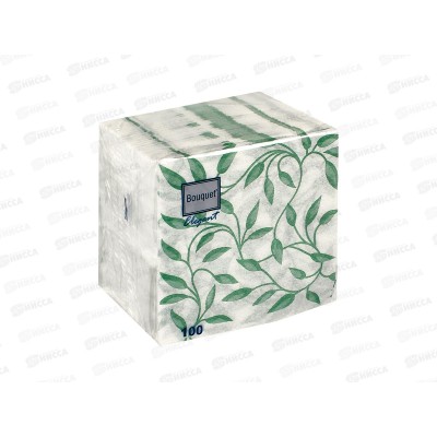 Салфетки 1 слойные 100 листов 24*24 Bouguet Elegant Узоры зеленые, 57370 *16