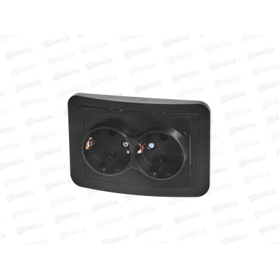 Розетка накладная CLASSICO двойная, с заземлением, черная, 2128B *10