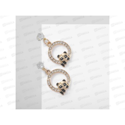 Серьги &quotПанды&quot на кольцах черно-белый 9690804