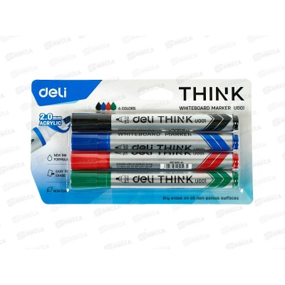Маркеры д/доски Deli EU00101 Think 4цв. кругл.наконеч. 412170*24