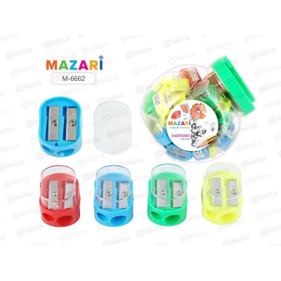 Точилка MAZARI Ovale, 2 отверст,конт.4 цвета асс., M-6662 *12