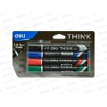 Маркеры Deli EU10101 Think 4цв.скош. пиш.наконеч. 412190*24   Маркеры д/доски Deli EU10101 Think 4цв.скошенный пиш.наконеч. 412190*24