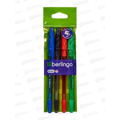 Ручки шар. BERLINGO 4цв., 1,0мм, Tribase grip 10204 *36 Ручки шар. BERLINGO 4цв., 1,0мм, Tribase grip 10204 *36