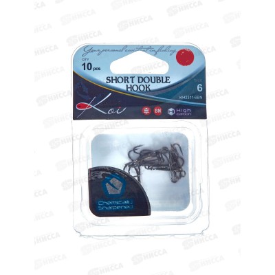 Крючок KOI "SHORT DOUBLE HOOK", размер 6 (INT), цвет BN, двойник 10шт Крючок KOI "SHORT DOUBLE HOOK", размер 6 (INT), цвет BN, двойник 10шт