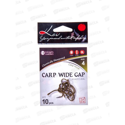 Крючок KOI &quotCARP WIDE GAP&quot р.4 (INT), цв.OL, карповый, 10шт, KH4251-4OL