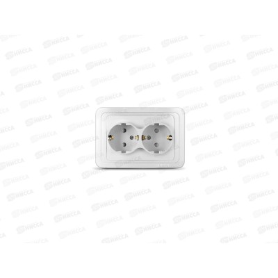 Розетка Валери 2-местная скрытой установки, с заземлением, з/ш, 16А, 220В,белая, В0128х*10