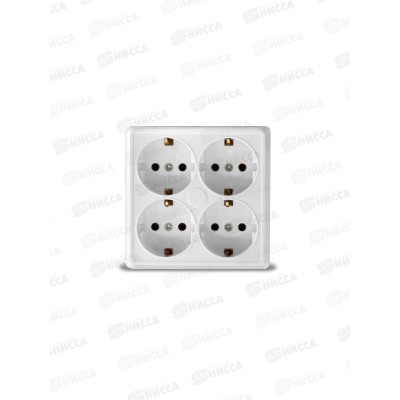 Розетка ОЛИМП 4-местная открытой установки, с заземлением, квадр.16А, 220В белая,керамика, 1165*10