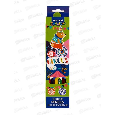 Карандаши 6цв MAZARI CIRCUS, дерев., шестигр., M-6187-6 *24 Карандаши 6цв MAZARI CIRCUS, дерев., шестигр., M-6187-6 *24
