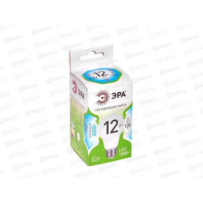 Лампа светодиодная ЭРА GREEN LINE LED 12Вт 4000К, A60-12W-840-E27 *10/100 Лампа светодиодная ЭРА GREEN LINE LED 12Вт 4000К, A60-12W-840-E27 *10/100