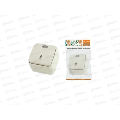 Переключатель на 2 направления 1-клавиша открытой установки IP20 10А, сл. кость &quotДача&quot Народная, 001