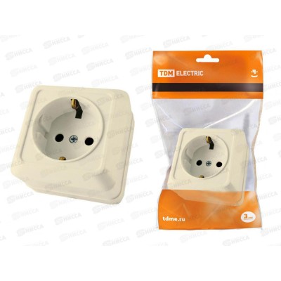 Розетка 2П+З открытой установки IP20 16А, сл. кость &quotДача&quot Народная, 0021 *10/100